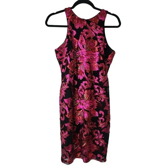 open lace back dress Women's Pink Sequin Mini Dress